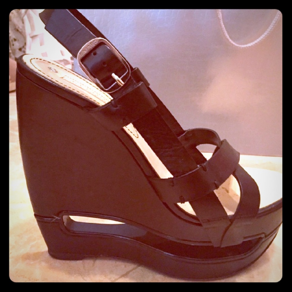Celine black leather wedge sandals size 37 1/2